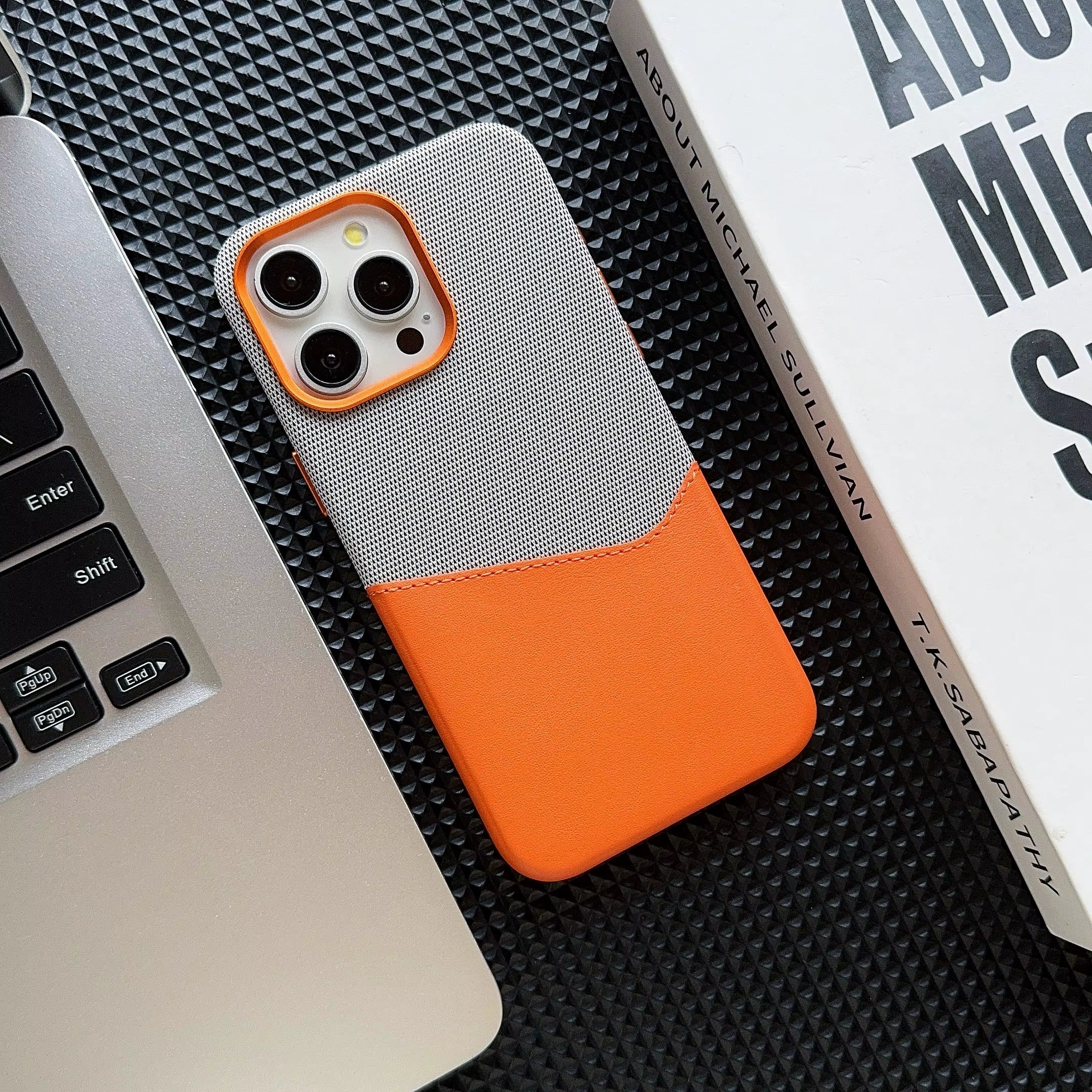 Business luksus bakdeksel med kortholder – iPhone 13 Pro - Grå/Oransje